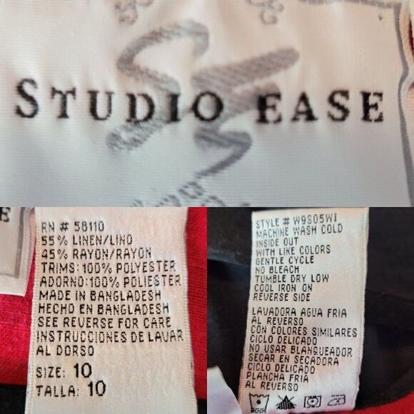 Vintage 90s Linen Sleeveless Shift Dress 10 Red Black Floral Embroidered - Picture 3 of 15